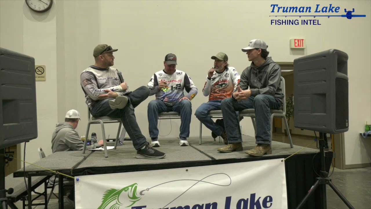 Truman Lake Fishing Expo seminar with Tyler Mahoney, Jared Fosnow, Chad Davison, and JB Gray talking kayak fishing